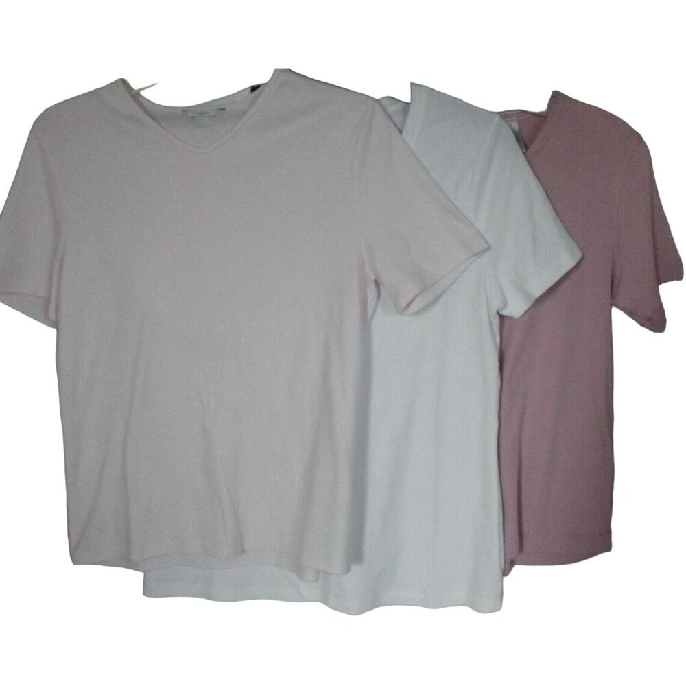 Studio Works T-Shirt Women Medium Lot of 3 M&S Carolyn Taylor white pink v-neck